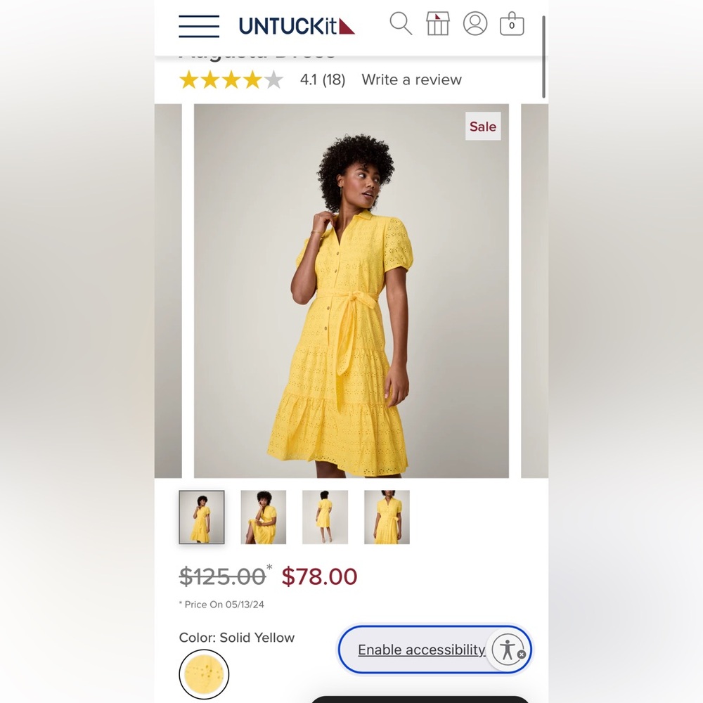 Untuckit Yellow Eyelet Button-Down Dress